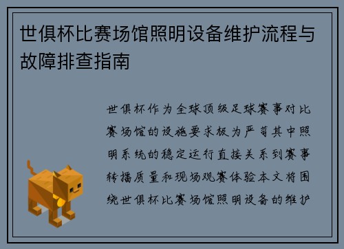 世俱杯比赛场馆照明设备维护流程与故障排查指南